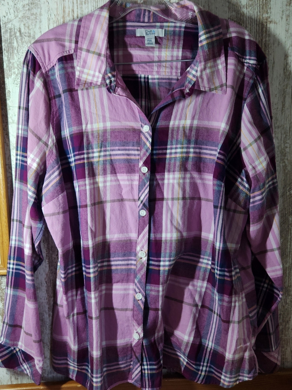 Croft & Barrow Pink & Purple Plaid Flannel Button-Down Shirt - PXXL